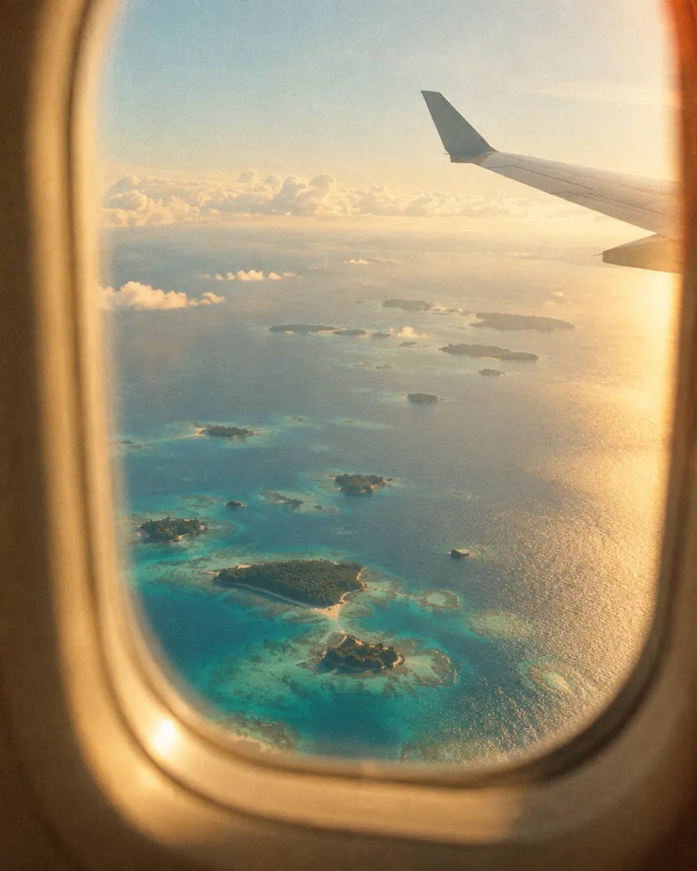 Looking out of a plane window over the sea
